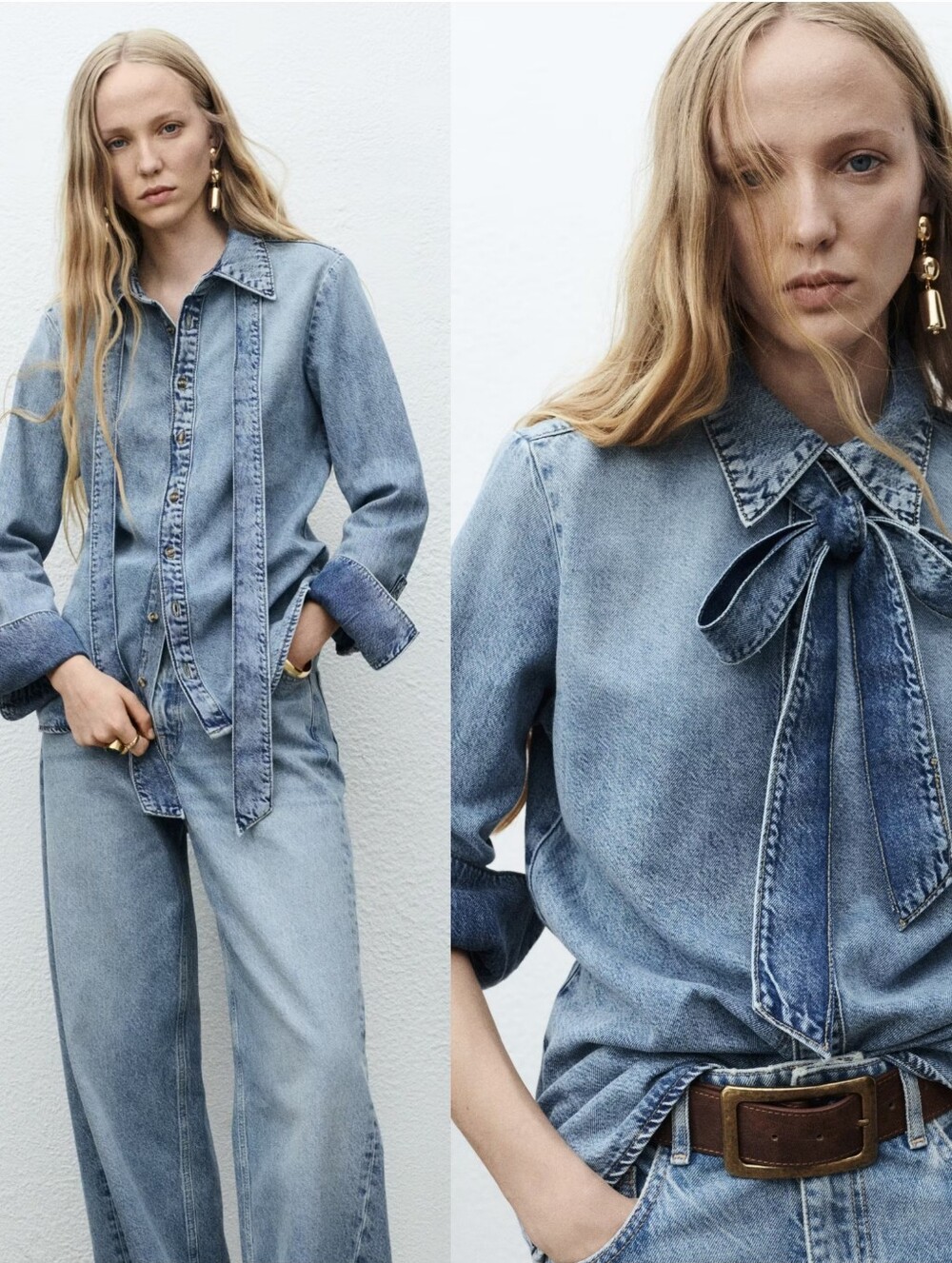 MANGO Bow Denim Shirt